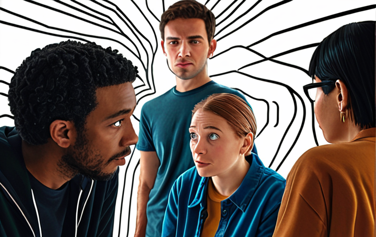 **Prompt:** A diverse group of people in a modern, subtly digital environment, engaged in deep, empathetic listening. One person is speaking, and another is leaning in, making direct eye contact, with a look of profound understanding and trust. Faint, abstract digital lines or data streams are present in the background but do not obscure the strong human connection. The scene emphasizes warmth, sincerity, and the building of trust through active listening.
