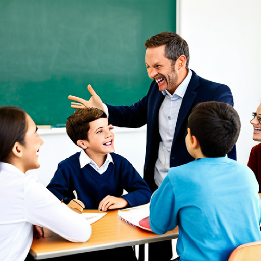 소통을 통한 학습자와의 관계 강화 - Comfortable Learning Environment**

"A friendly teacher interacting with students in a bright, moder...