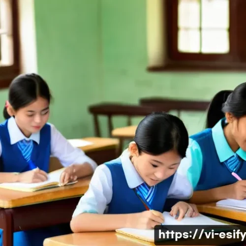 Home 31 참여형 수업 설계를 위한 소통 전략 - A lively classroom scene in a Vietnamese school where a diverse group of students aged 12-15 are eng...