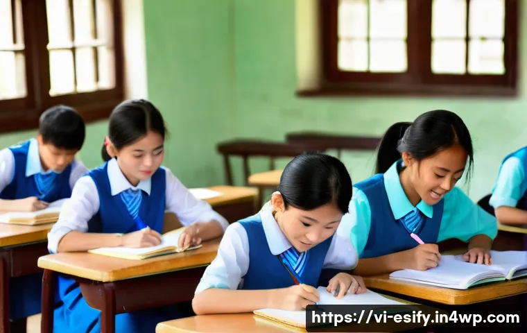 참여형 수업 설계를 위한 소통 전략 - A lively classroom scene in a Vietnamese school where a diverse group of students aged 12-15 are eng...