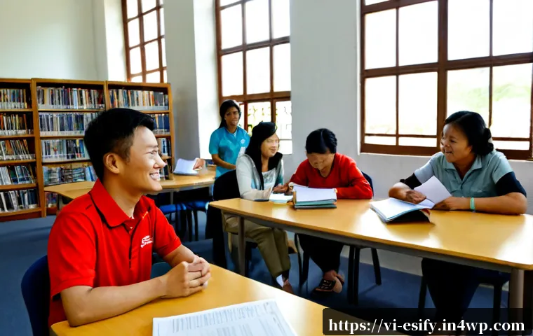 Home 17 소통의 일관성이 참여 동기에 미치는 영향 - Photorealistic Vietnamese community workshop in a bright modern library, a friendly facilitator cons...
